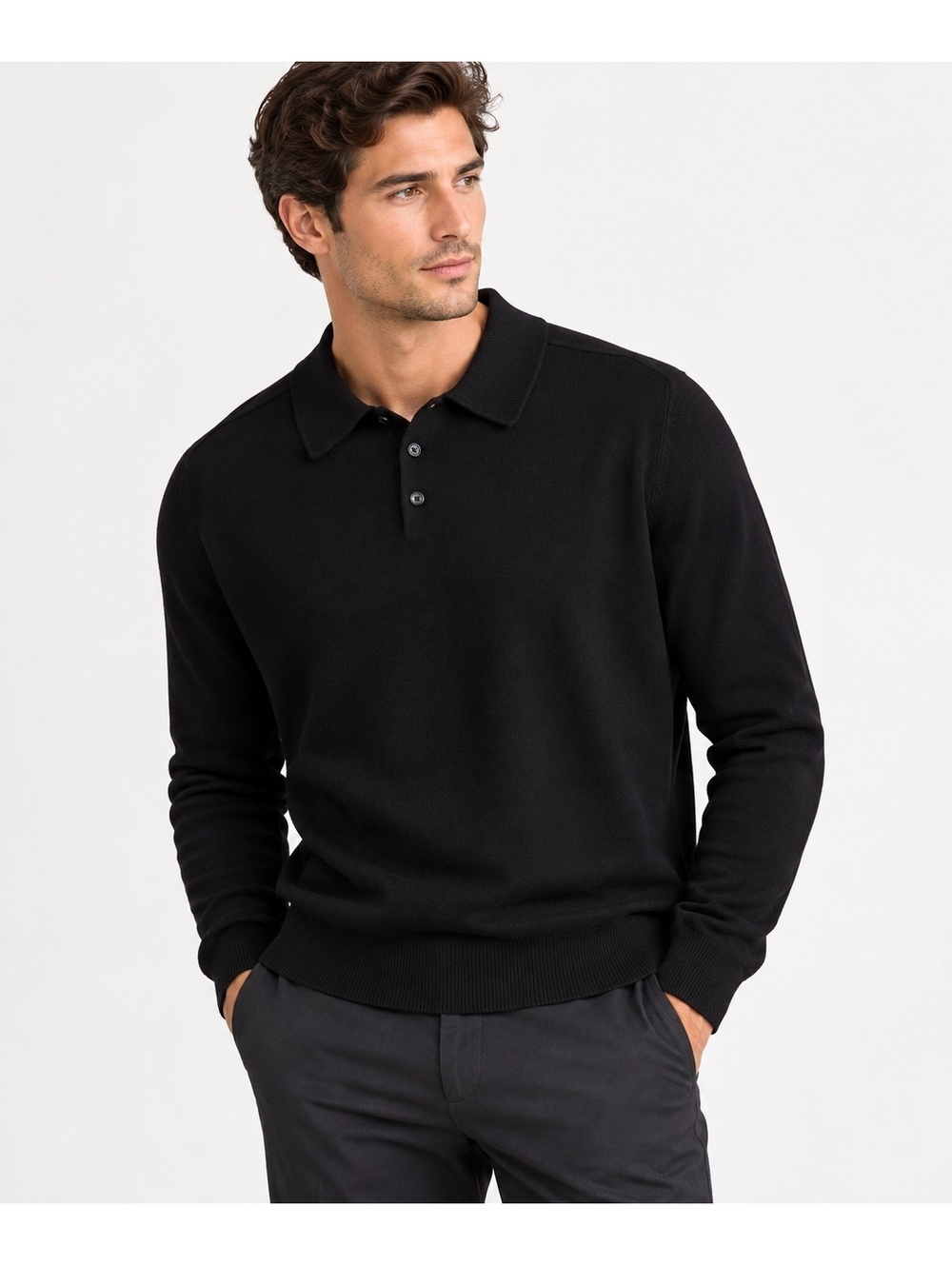 Michael Kors Extra Fine Merino Wool Polo Sweater Black Size M NWT